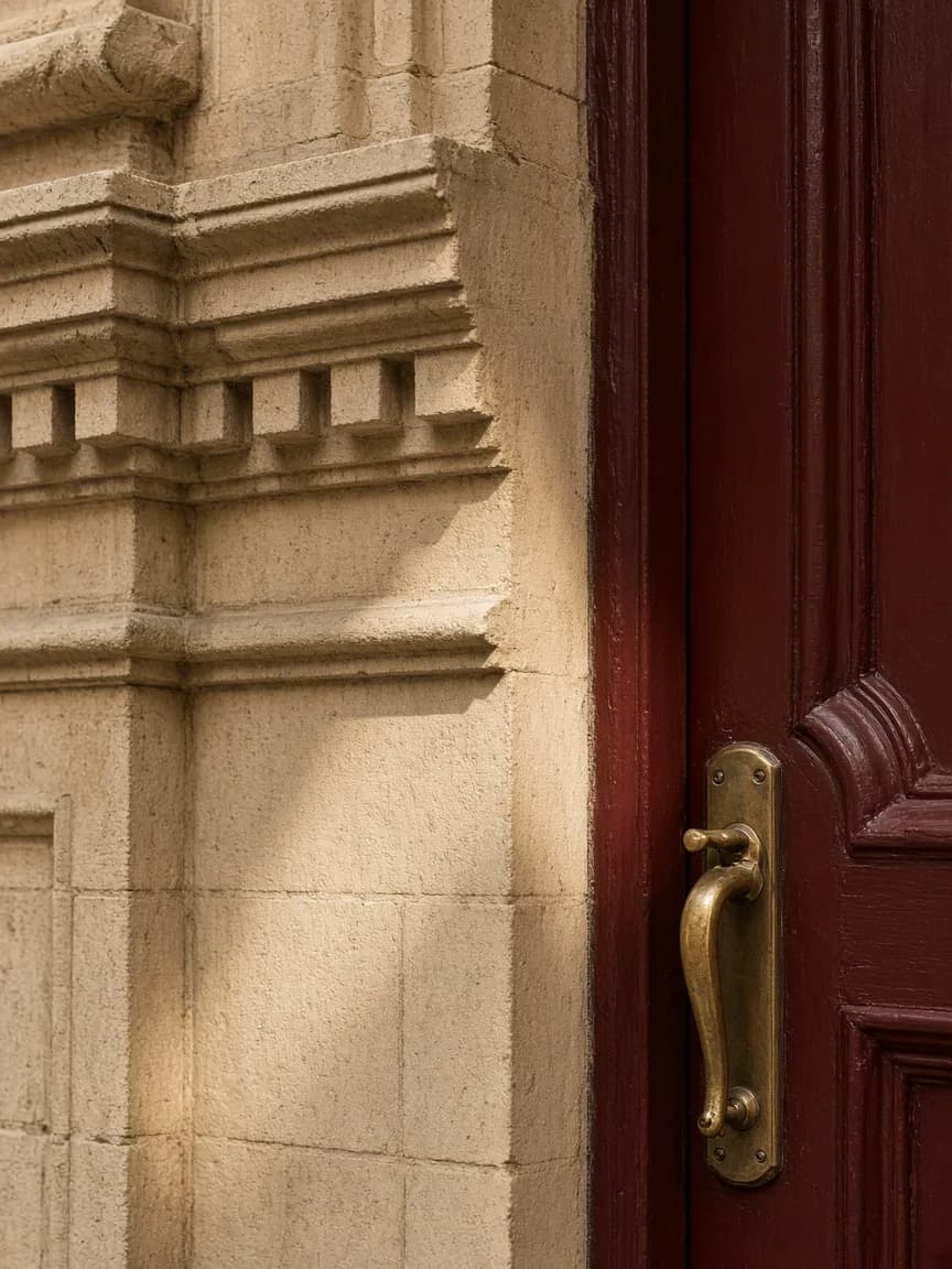 Limestone and brass architectural detail